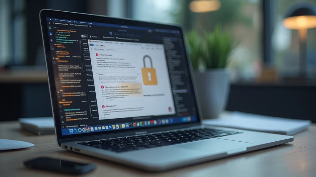 Varningsikon för phishing-e-postmeddelande på datorskärm, säkerhetskamera övervakande hot