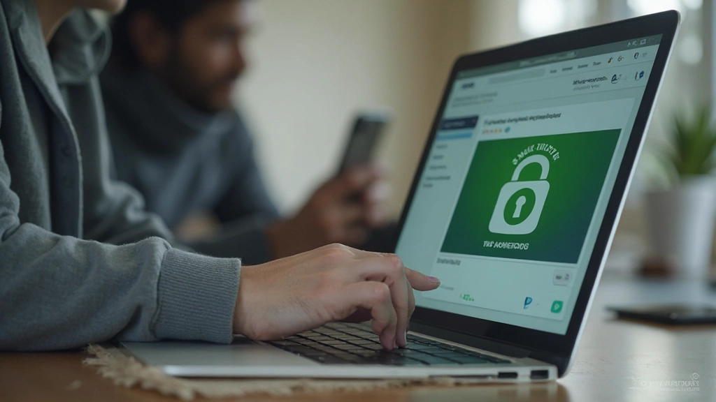 Säker e-handelstransaktion på laptop, grön säkerhetslås ikon, betalningsskärm med skydd