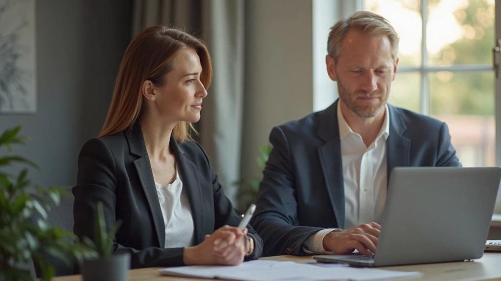 Två professionella individer genomför ett videomöte med fokus på skärmen